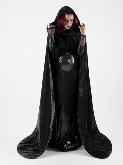 Black Gothic Hooded Carnival Cloak