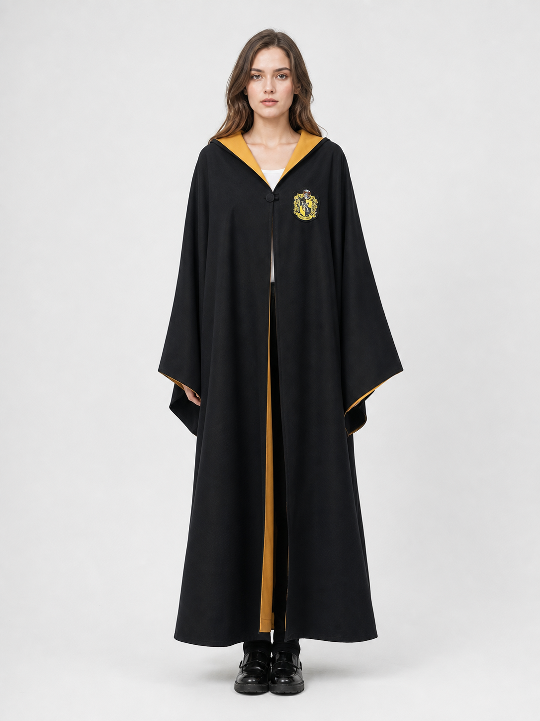 Black-and-yellow costume cape with hood