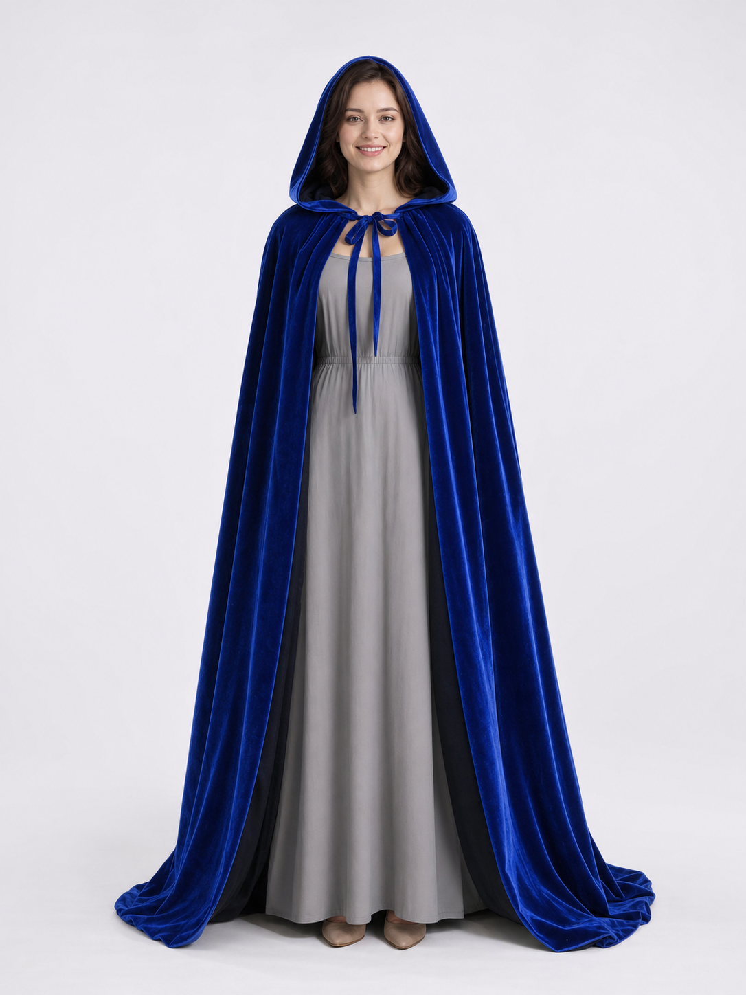 Long Blue Hooded Carnival Cape
