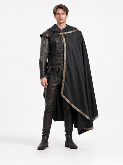 Black Medieval Hooded Carnival Cape
