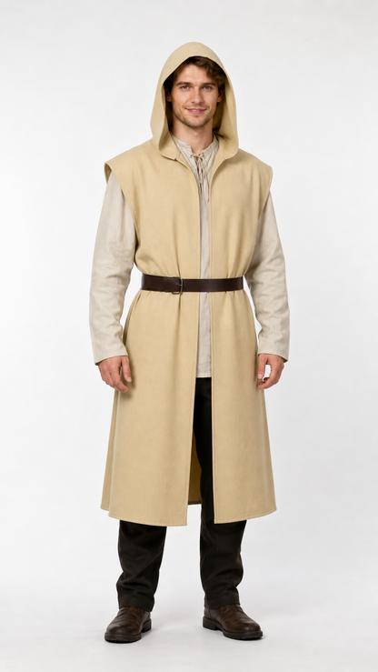 Khaki Hooded Carnival Cloak with Belt