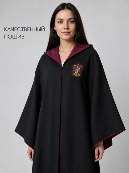 Black wizard cloak with emblem and wand