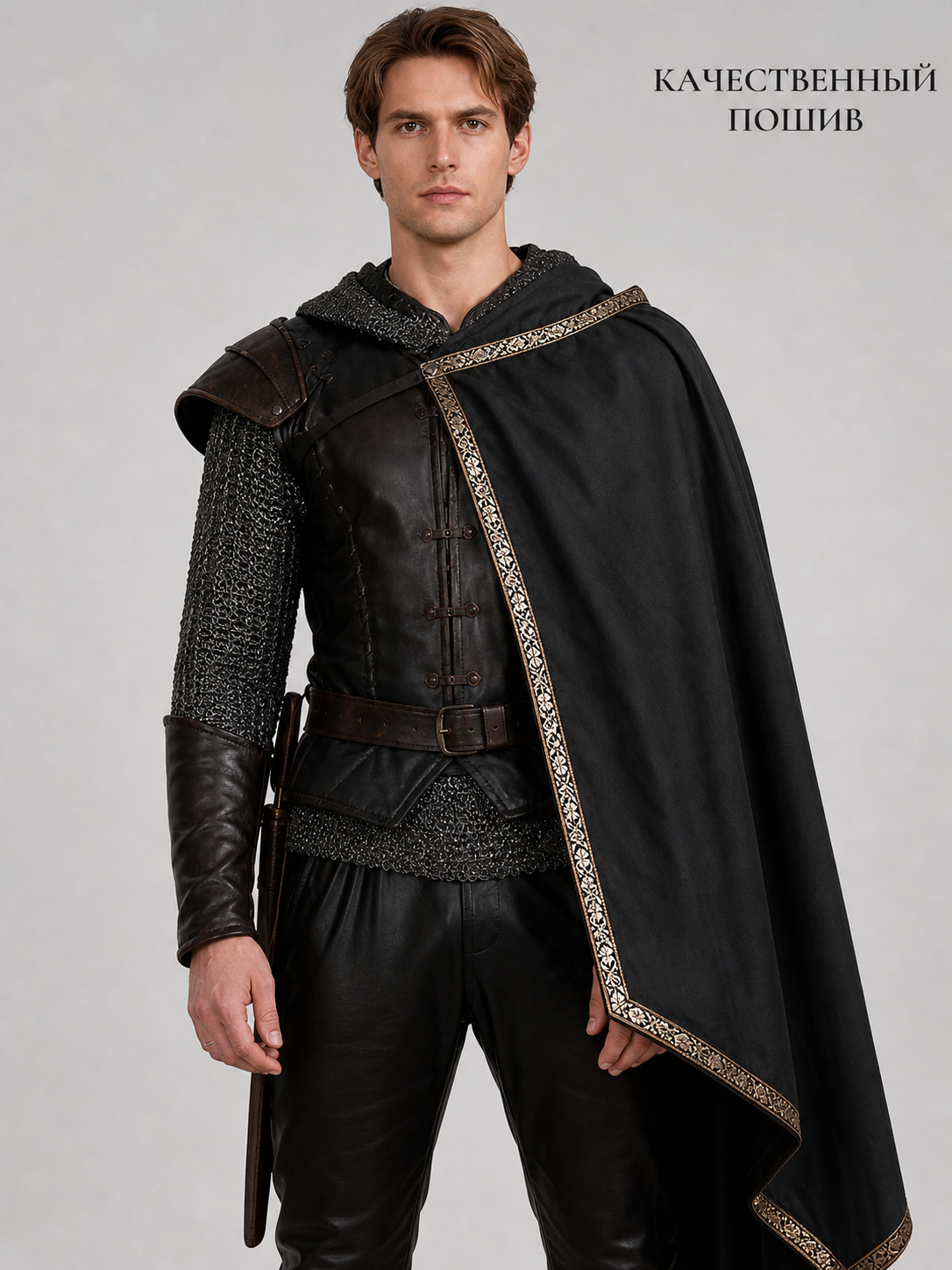 Black Medieval Hooded Carnival Cape