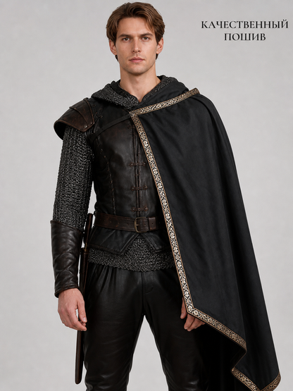 Black Medieval Hooded Carnival Cape