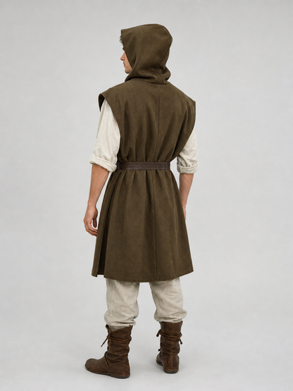 Brown hooded cosplay vest with belt product view 23