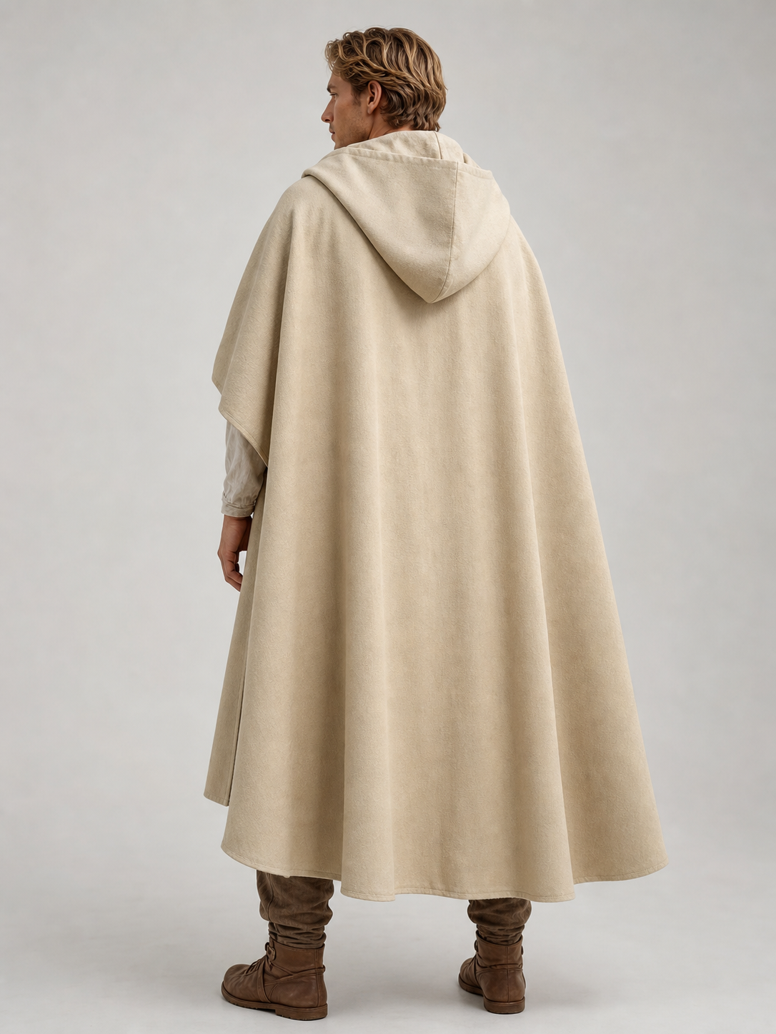Medieval Hooded Cloak, Pointed Hood Full-Length Draped Cape in Khaki for Cosplay, Fantasy Costumes and Historical-Style Outdoor Outfits