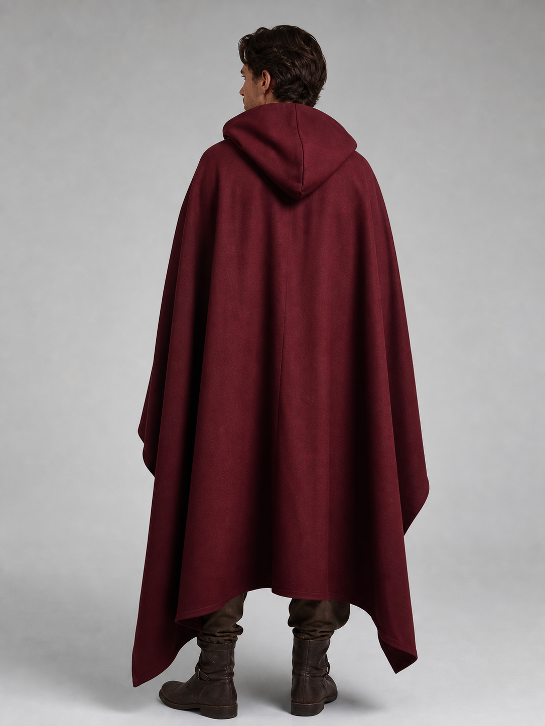 Medieval Hooded Cloak Wine Red Cape with Overlapping Front and Irregular Draped Hem for Cosplay, Theme Parties, Stage Performances and Fantasy Photography