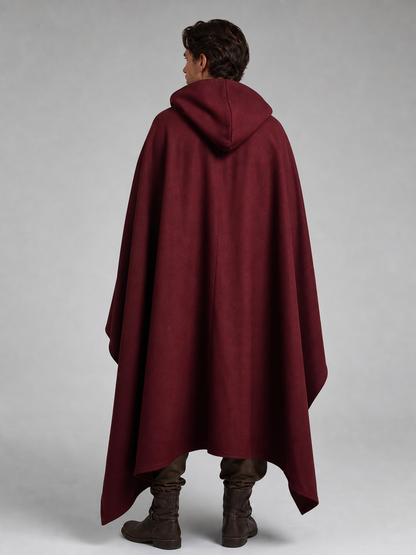 Medieval Hooded Cloak Wine Red Cape with Overlapping Front and Irregular Draped Hem for Cosplay, Theme Parties, Stage Performances and Fantasy Photography