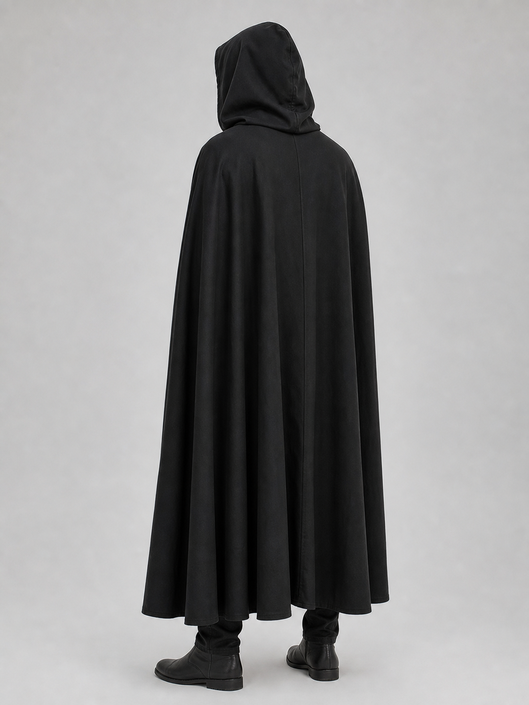 Black Long Hooded Cotton-Linen Cloak