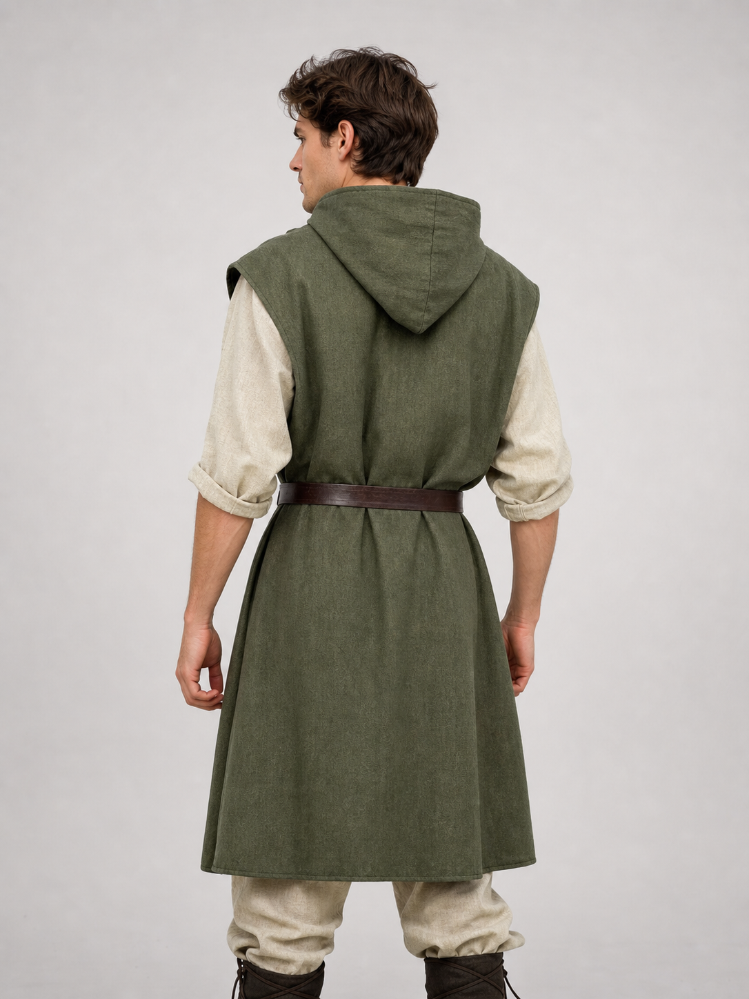 Medieval Fantasy Role Play Costume Set, 2-Piece Olive Green Hooded Sleeveless