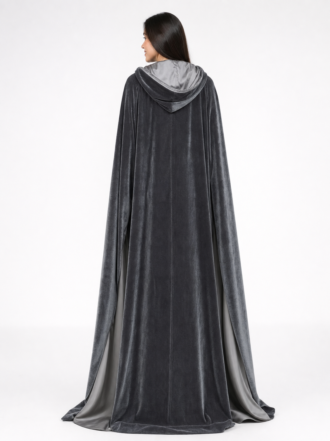 Gray Hooded Long Costume Cape