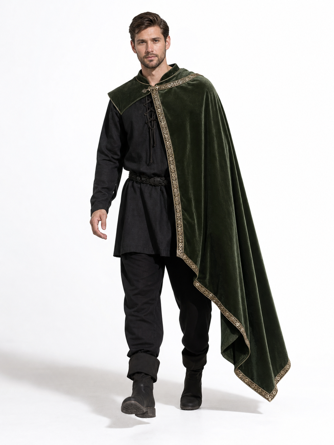 Green asymmetrical long carnival cape