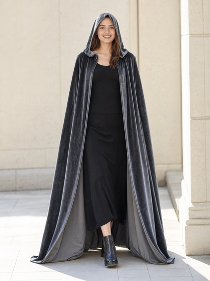 Gray Hooded Long Costume Cape