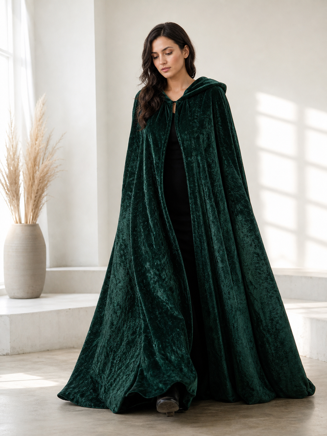Hooded Dark Green Costume Cloak