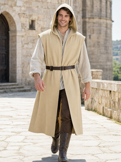 Khaki Hooded Carnival Cloak with Belt
