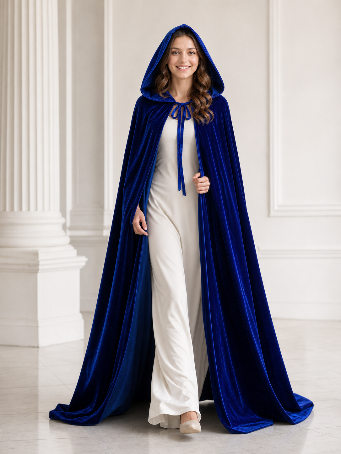 Long Blue Hooded Carnival Cape