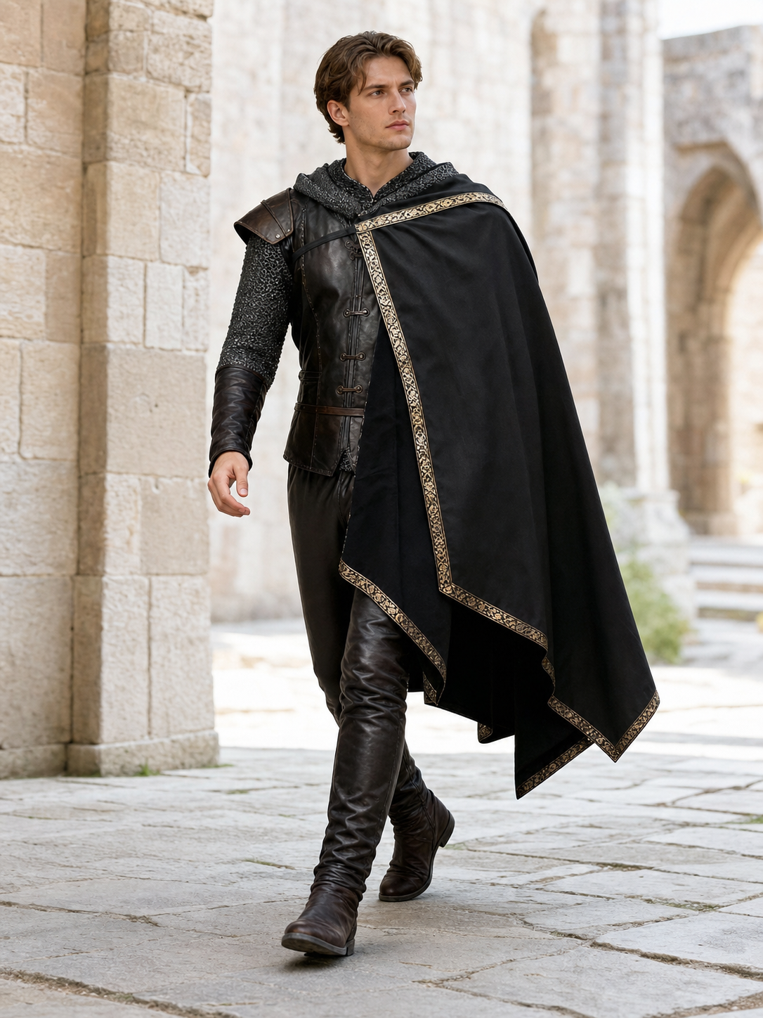 Black Medieval Hooded Carnival Cape