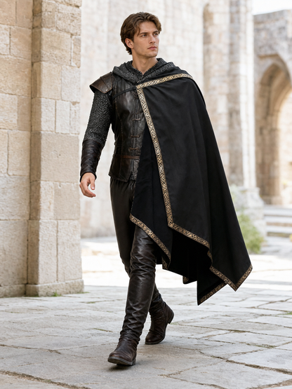 Black Medieval Hooded Carnival Cape