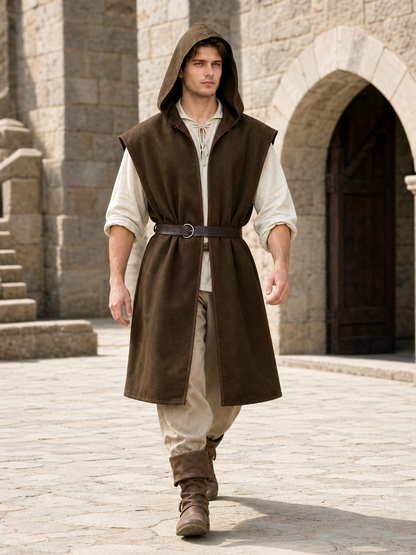 Brown hooded cosplay vest with belt product view 24