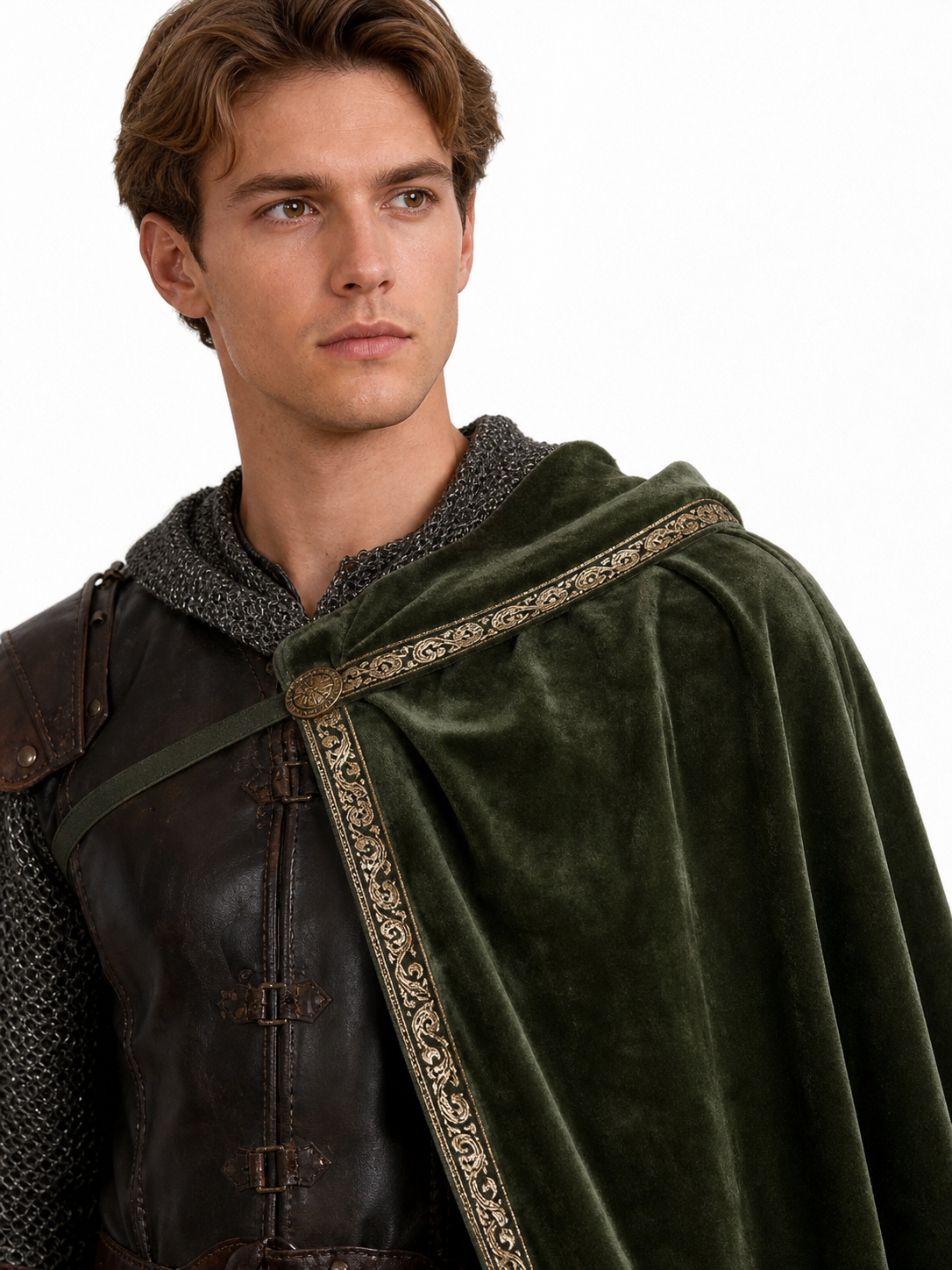 Green asymmetrical long carnival cape