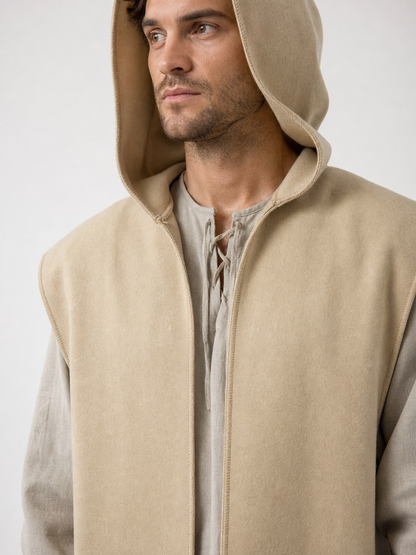 Khaki Hooded Carnival Cloak with Belt