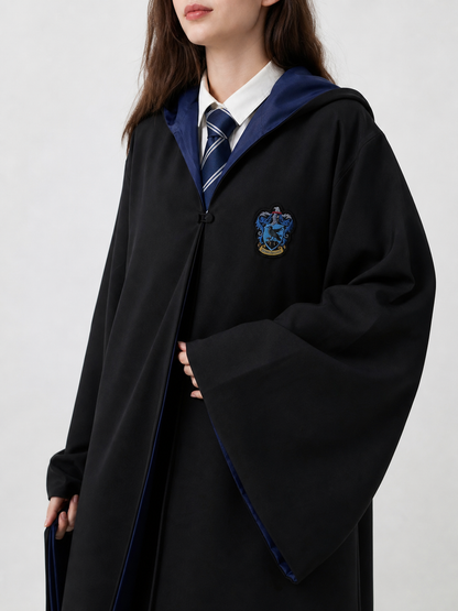 Black Costume Cloak with Blue Hood