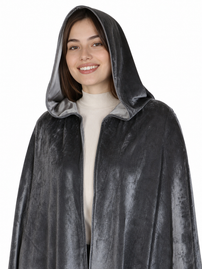 Gray Hooded Long Costume Cape