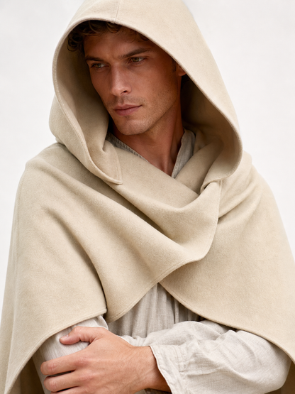 Medieval Hooded Cloak, Pointed Hood Full-Length Draped Cape in Khaki for Cosplay, Fantasy Costumes and Historical-Style Outdoor Outfits