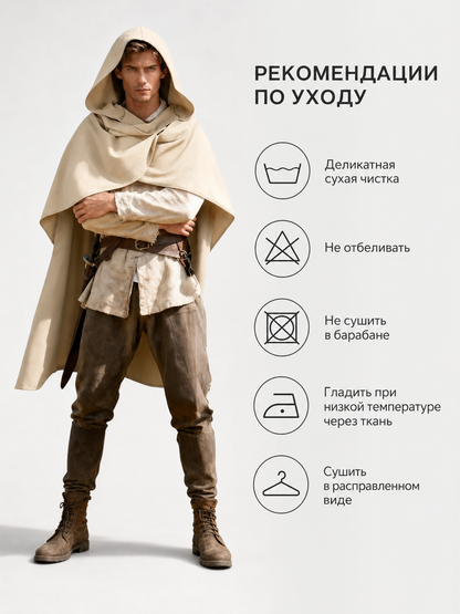 Medieval Hooded Cloak, Pointed Hood Full-Length Draped Cape in Khaki for Cosplay, Fantasy Costumes and Historical-Style Outdoor Outfits