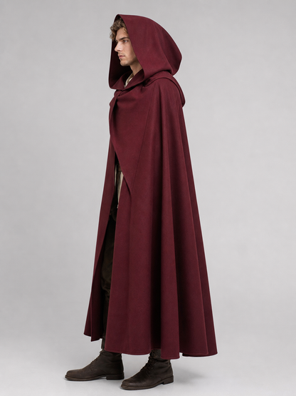 Medieval Hooded Cloak Wine Red Cape with Overlapping Front and Irregular Draped Hem for Cosplay, Theme Parties, Stage Performances and Fantasy Photography