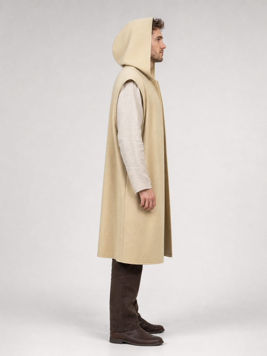 Khaki Hooded Carnival Cloak with Belt