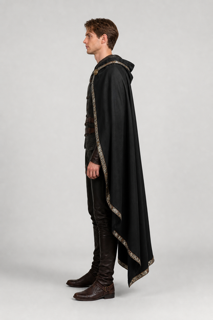 Black Medieval Hooded Carnival Cape