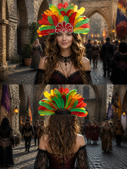 Multicolor feather carnival headpiece with beads product view 10