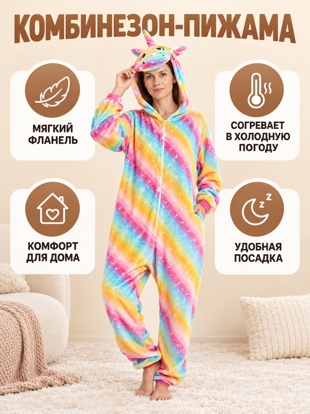Flannel Hooded Pajama Jumpsuit with Face