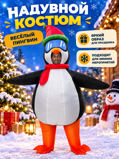 Inflatable Cartoon Penguin Costume with Hat and Scarf