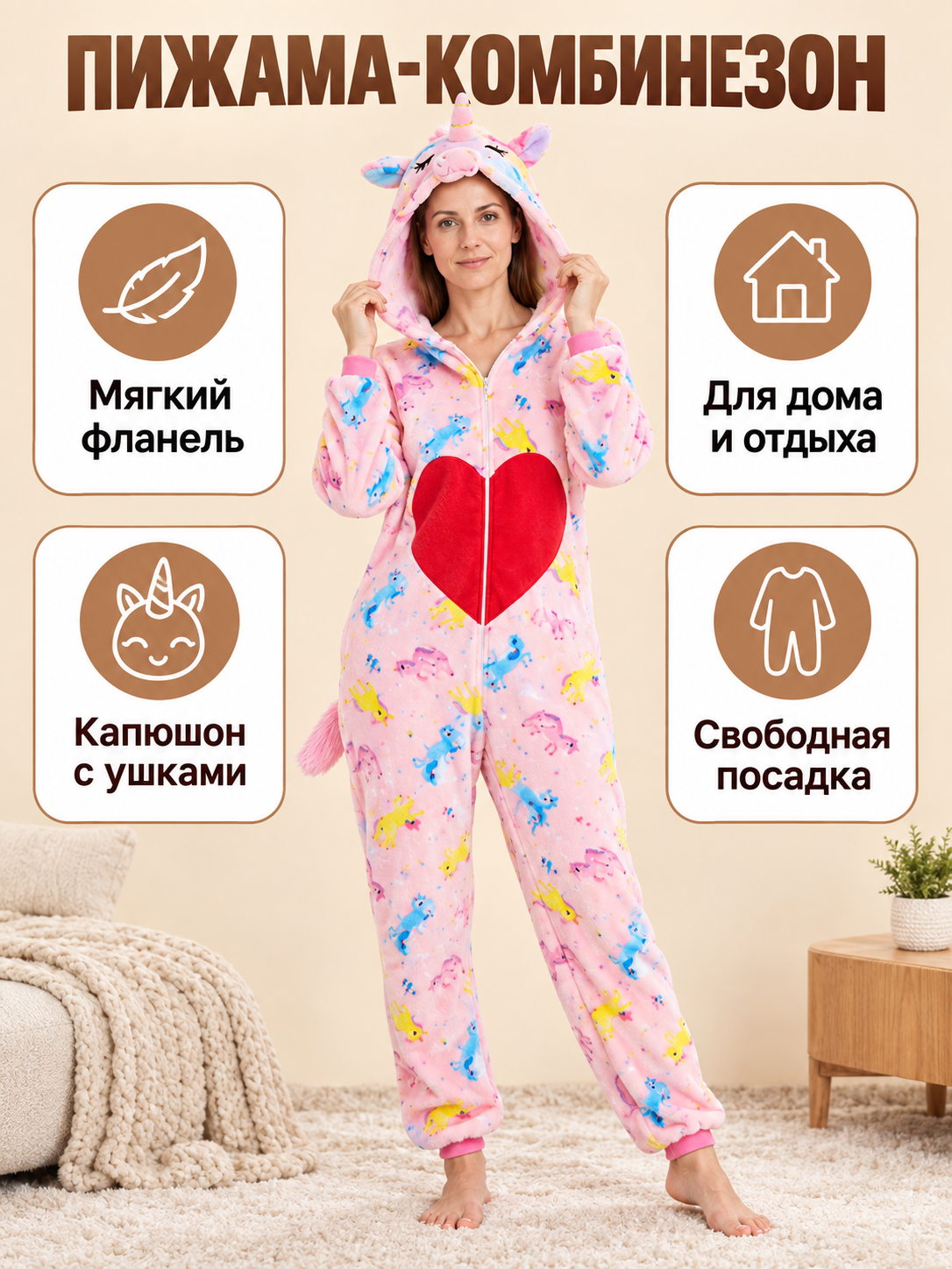 Pink Hooded Pajama Jumpsuit with Ears