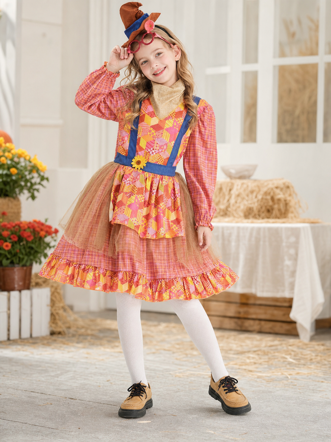 Halloween Scarecrow Costume with Dress and Hat