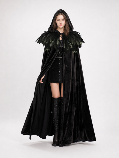 Black Velvet Feather Cape