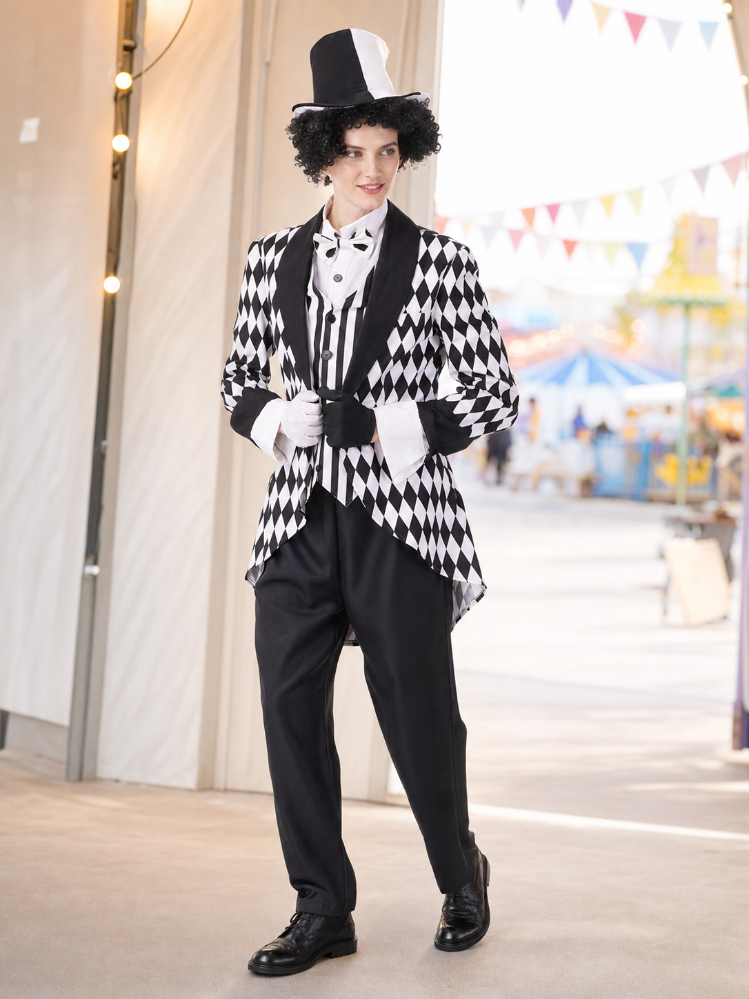 Black and White Harlequin Carnival Costume