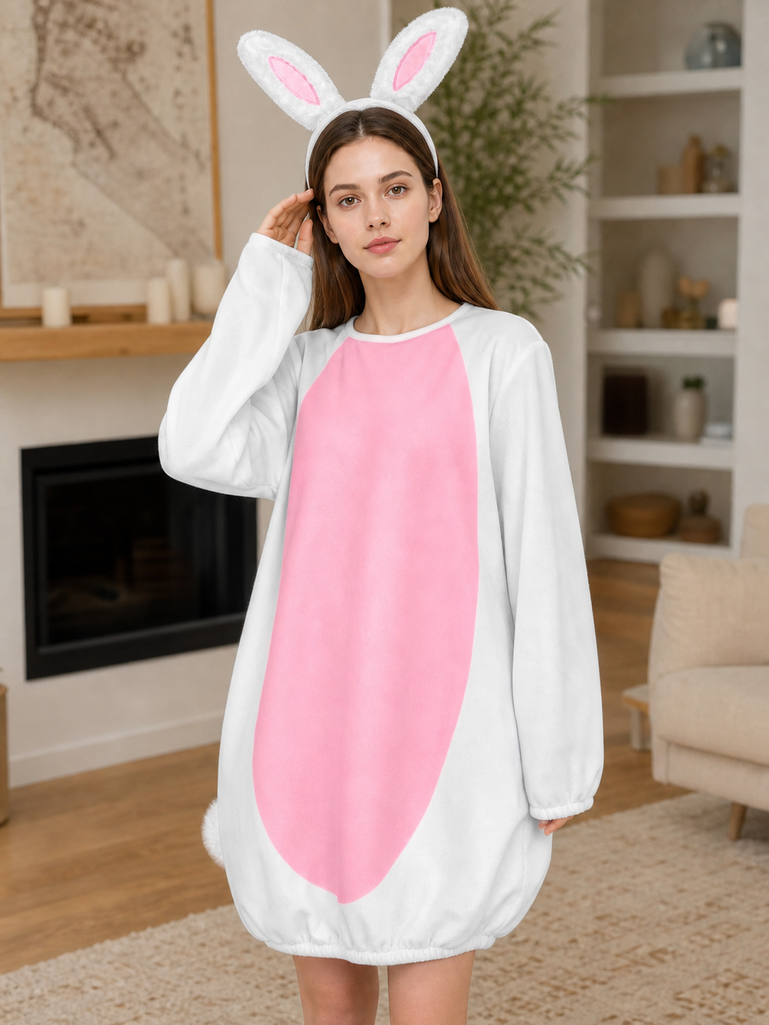 Rabbit Costume with Ears, Tail, and Pink Panel