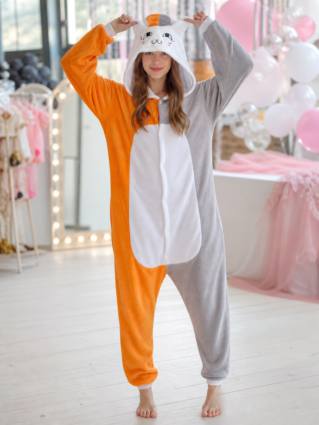 Plush Hooded Cat Kigurumi Costume