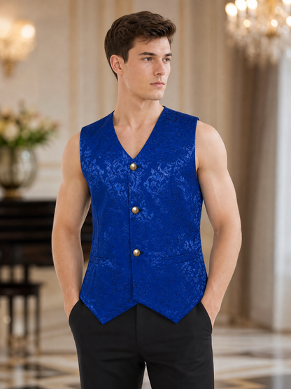 Short Jacquard Vest with V-Neck