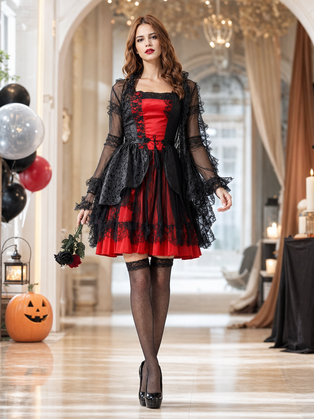 Gothic Vampire Costume: Dress, Cape, and Belt