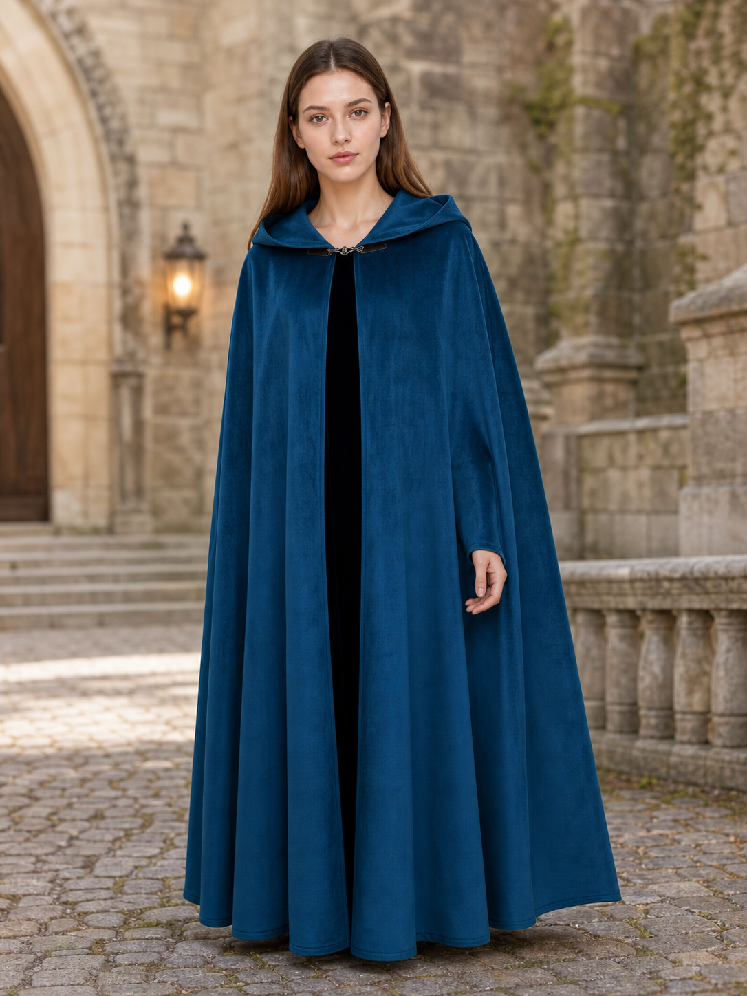 Blue Medieval Hooded Costume Cloak