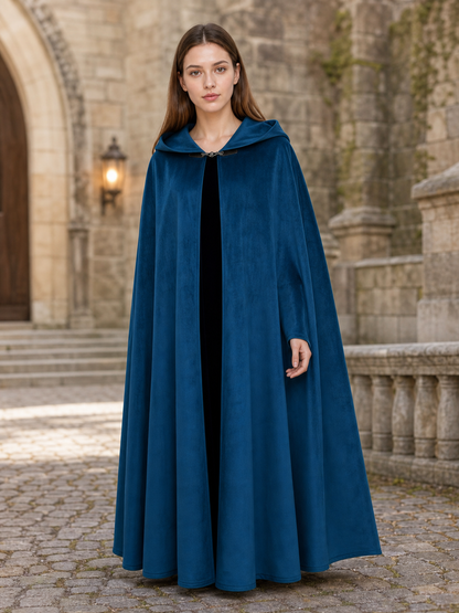 Blue Medieval Hooded Costume Cloak