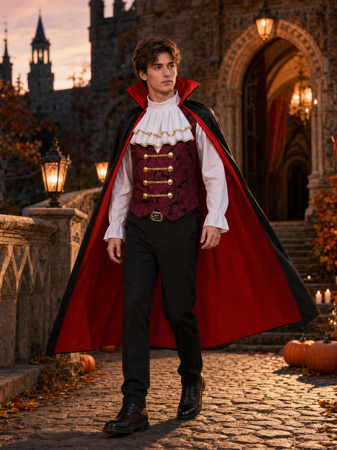 Vampire costume with cape and cane