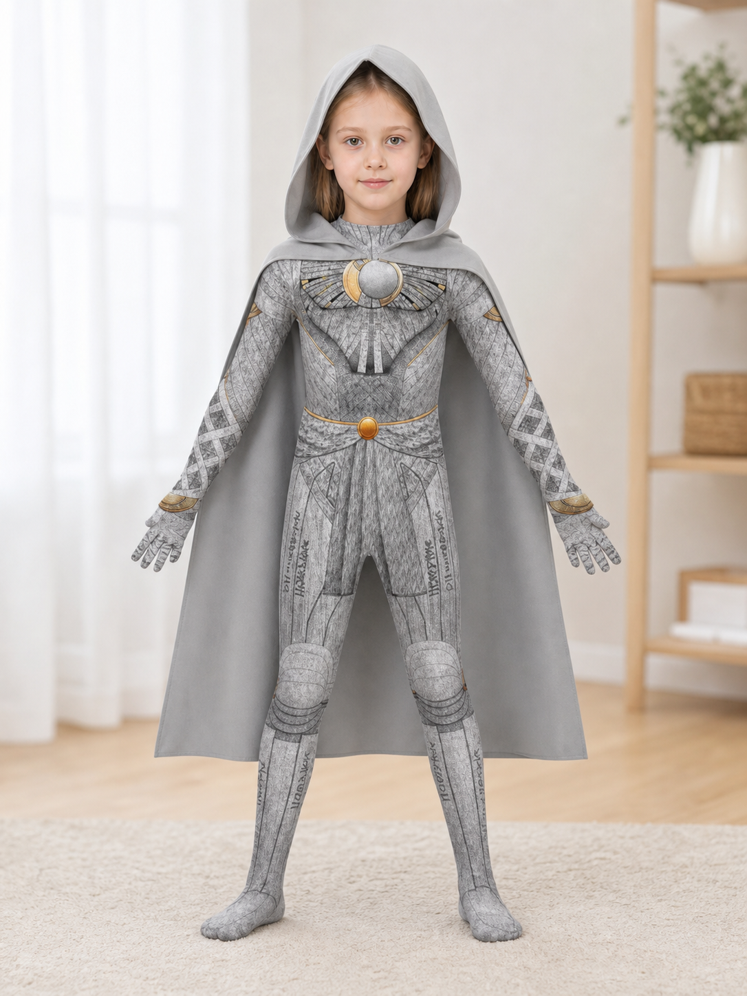 Superhero Jumpsuit Costume with Hood and Cape
