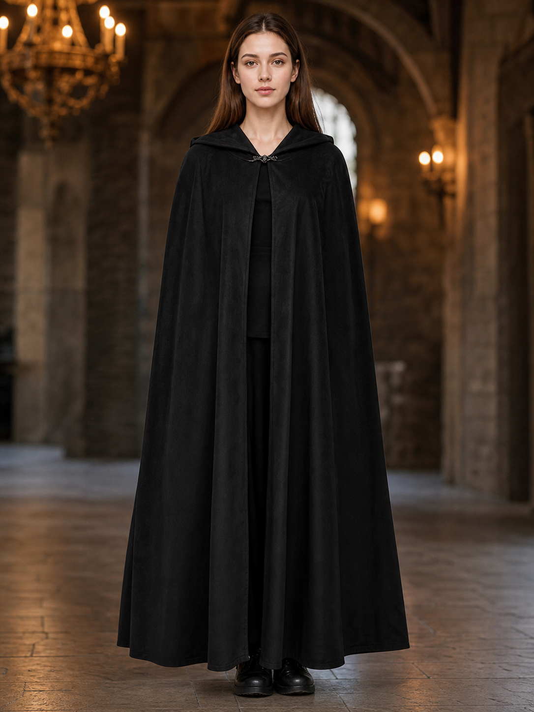 Burgundy Long Carnival Cloak with Hood