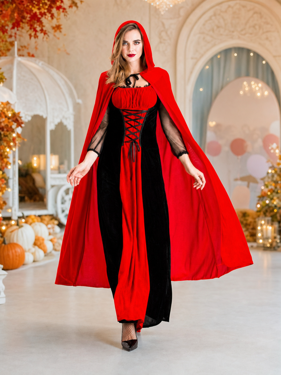 Little Red Riding Hood Costume with Hooded Cape and Dress
