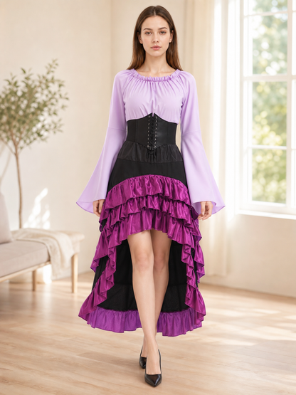 Asymmetric Ruffled Dress with Corset Lacing